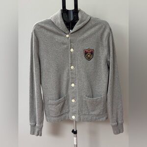 Ralph Lauren Grey Fleece Jacket with Crest Patch, Size L